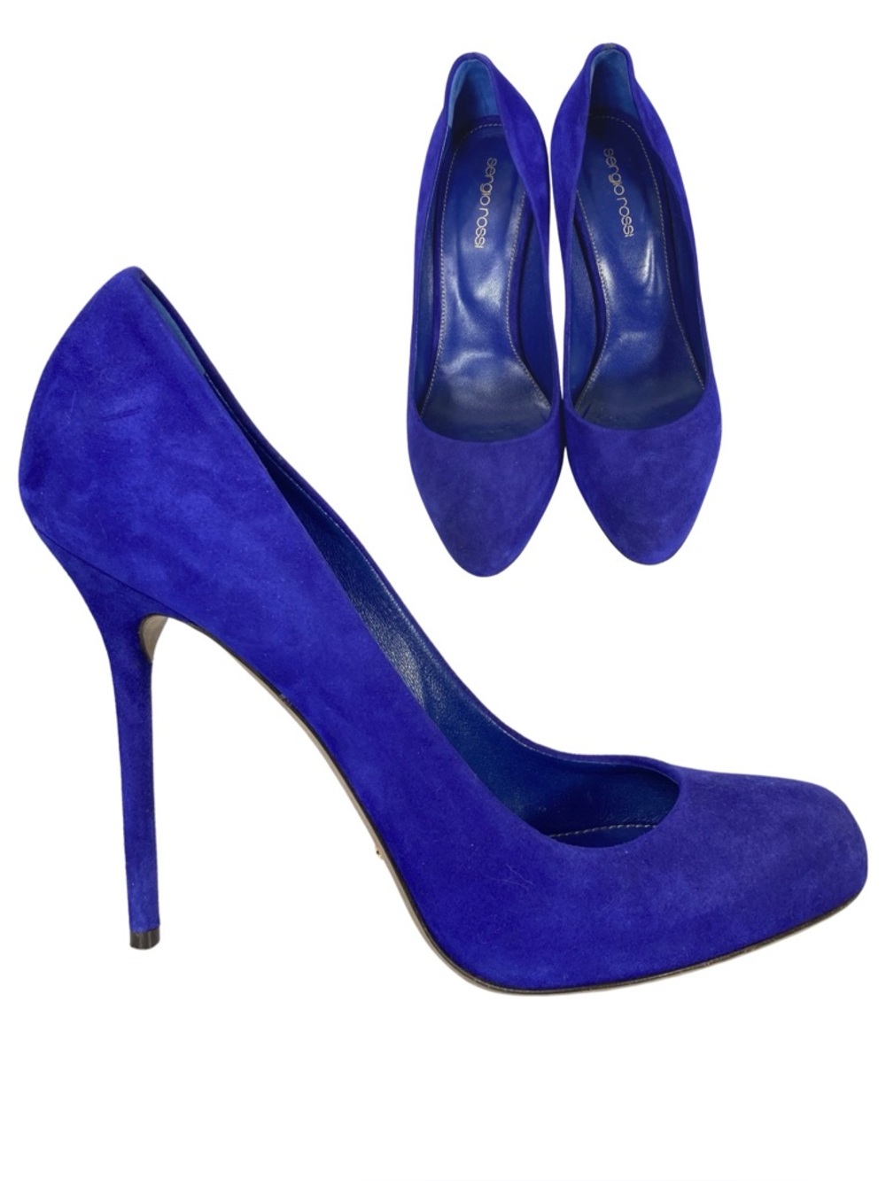 SERGIO ROSSI blue suede pumps shoes heels sz 37.5